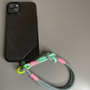 Phone Wrist Lanyard in Mint, Pink & Black Chevron